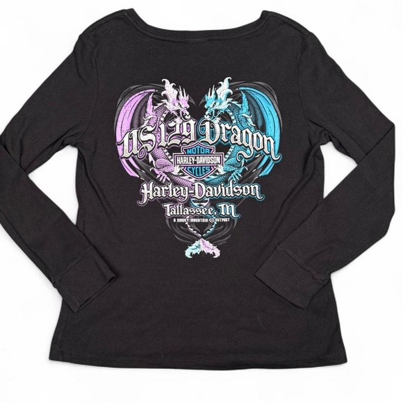 Harley-Davidson twin dragon long sleeve graphic tee with rhinestones - Picture 2 of 5